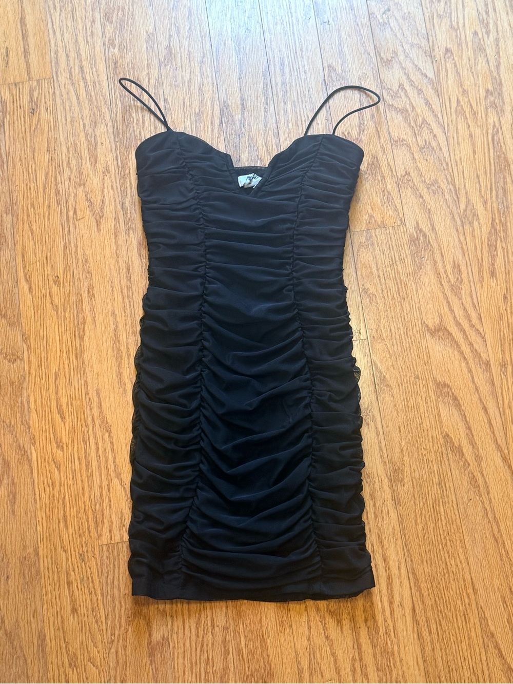 Princess Polly Black Ruched Spaghetti-Strap Mini Dress Size 4 - Picture 5 of 8
